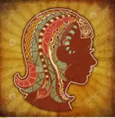 A woman 's head with intricate designs on it.